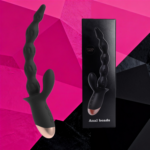 SexLure Black Strawberry Beads Vibrating Anal Beads with Triple Motors for Intense Dual Orgasms and Prostate Stimulation