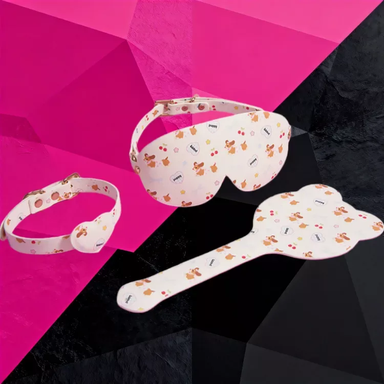 21 SexLure Pink Playful Accessory Set Adjustable Collar Wrist and Ankle Bands Eye Mask - Image 1